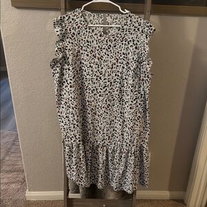 Sleeveless Ruffle Hem Dress with Abstract Print